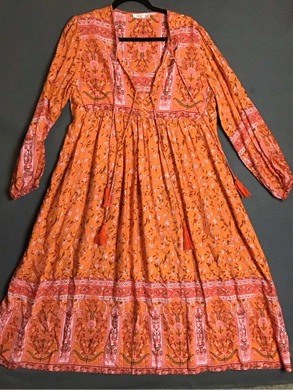 R vivimos dress Bohemian Orange Floral Maxi Dress with V-Neck size 8/10 - Picture 7 of 7